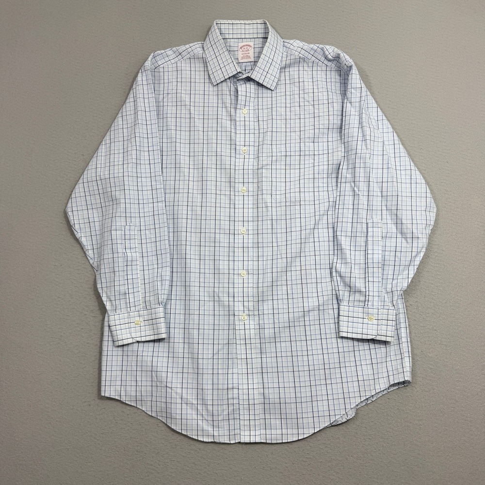 Brooks Brothers Button Down Shirt Men 16-32 Blue Madison Non-Iron Supima Cotton